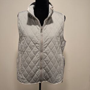 Banana Republic Vest Quilted Velvet Trim Large Womens Gray Outerwear Fall Preppy